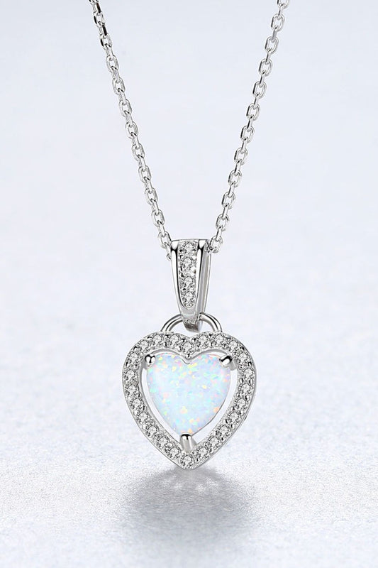 Opal Heart Pendant 925 Sterling Silver Necklace